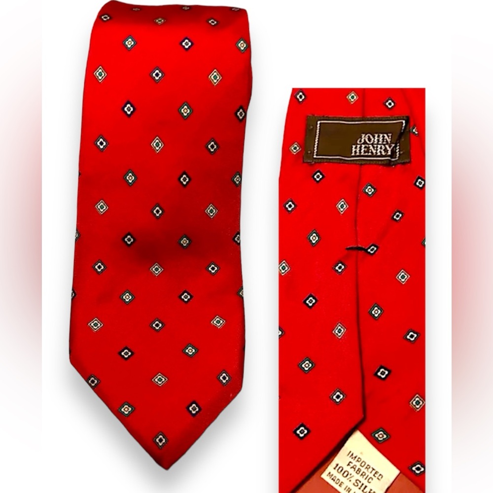 JOHN HENRY 💯 %SILK TIE Made in the USA Red Print Like New